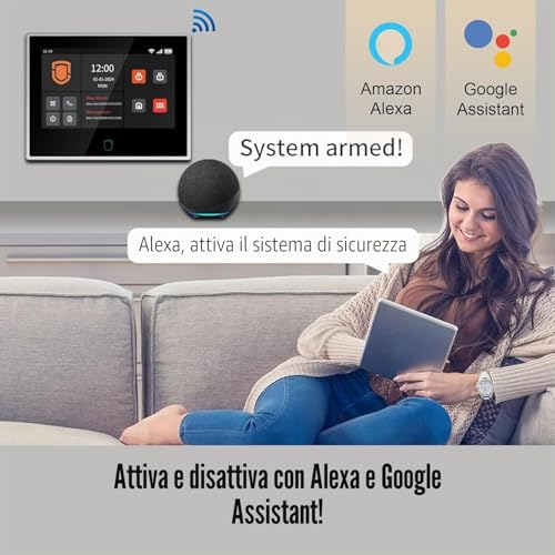Wolf Guard Home Home Alarm with 7 Inch Touch Screen, 4G Smart Security System + WiFi App Tuya with Outdoor Solar Siren 110dB, Motion Detector (WT4F-W06)