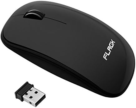 Etekcity Scroll Black Wireless USB Optical Mouse for Computer Laptop Notebook with 30ft range, mini 2.4GHz receiver, high-resolution sensor, sleek ambidextrous design, three buttons plus scroll wheel, and durable construction