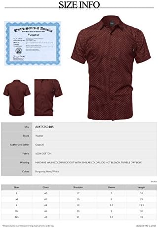 Youstar Men's Small Dot Patterned Button Down Short Sleeves Chest Pocket Shirt