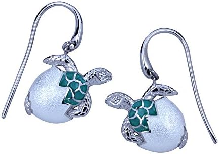 Sea Turtle Hatchling Egg Dangle Earrings Crafted in Sterling Silver and Vitreous Enamel