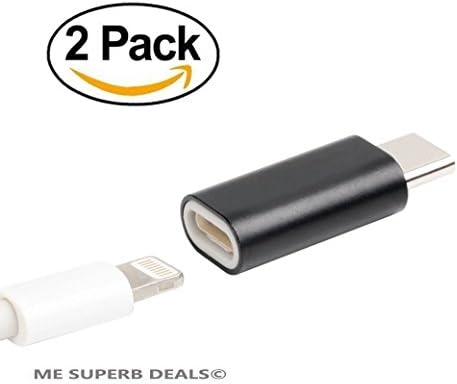 ME Superb Deals ME SUPERB Lightning to Type C Adapter, 8-Pin Lightning Female to Type C (USB C) Male Charge and Sync Adapter (Black &amp; Silver 2-Pack)
