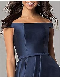 Homdor - Vestido largo de satén, de noche, diseño formal, de hombro caído, dobladillo asimétrico