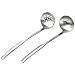 2 Pcs Soup Ladle Colander, Metallic Frosting Flatware Cookware Serving Long Handle Steel Slotted Spoon Cooking Utensil Set for Hotpot