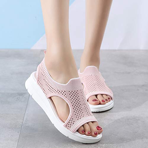 Women's Flat Sandals Open Toe Cutout Casual Summer Lightweight Comfort Platform Wedge Slip-on Flat Shoes Pink