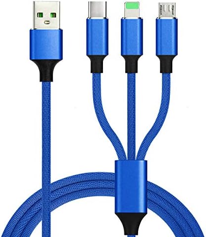 SVEUC 2Pack Multi Charging Cable Multi Charger Cable USB Multi Cable 3 in 1 Charging Cable Long 7.2ft/2.2m(Longer Than 6ft Shorter Than 10ft) Nylon Braided 3-1 Charging Cable for Phones(Blue)
