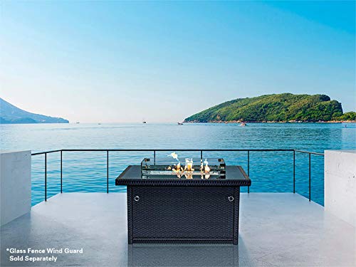 Outland Living Series 401 Grey 44-Inch Outdoor Propane Gas Fire Pit Table, Black Tempered Tabletop w/Arctic Ice Glass Rocks and Resin Wicker Panels, Slate Grey/Rectangle - Thumbnail 3