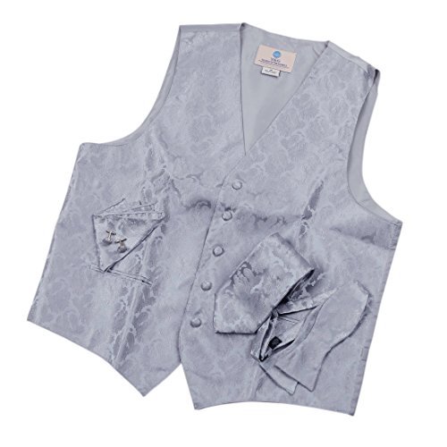 VS1006-2XL Grey Pattern Vest Mens Gifts Tie Cufflinks Hanky Bowtie By Y&G