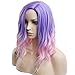 BERON 14 Inches Pink Purple Wig for Women Short Culy Wig Pink and Purple Wigs Bob Wig for Daily and Party Wig Cap Include