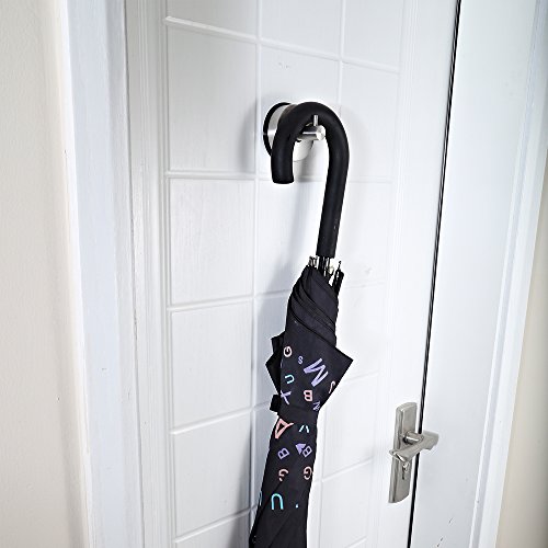 Yohom 2Pcs SUS 304 Stainless Steel Vacuum Suction Cup Hooks Shower Holder - Removable Bathroom Shower Hook Suction Towel Rack and Kitchen Organizer for Towel Hook, Bathrobe and Loofah,Brushed Finish