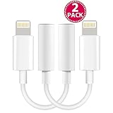 Headphone Adapter to 3.5mm earbuds [2 Pack] Jack Adapter Earphone for Apple iPhone 7 and 7 Plus Lightning Connection Converter - White