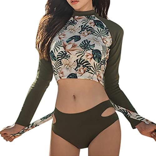 Corriee Swimsuits for Women Long Sleeve Rash Guard Top Sun Protection Swim Shirt with Boyshorts 2 Piece Sporty Bikini
