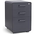Poppin Stow 3-Drawer File Cabinet - Charcoal, 2 Utility Drawers and 1 Hanging File Drawer, Fully Painted Inside and Out, Powder-Coated Steel, Two Keys Included, Stationary