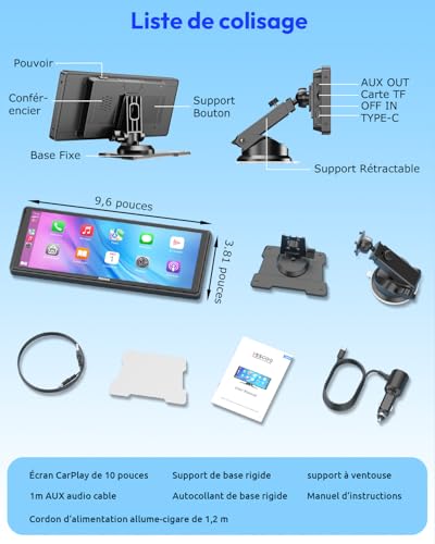 ESSGOO Écran Carplay Voiture, Supporte A-pple Carplay sans Fil et Android Auto, Écran Tactile IPS de 10.26 Pouces avec Capteur de Lumière, Prend en Charge Mirror Link, Assistants G-oogle et Siri