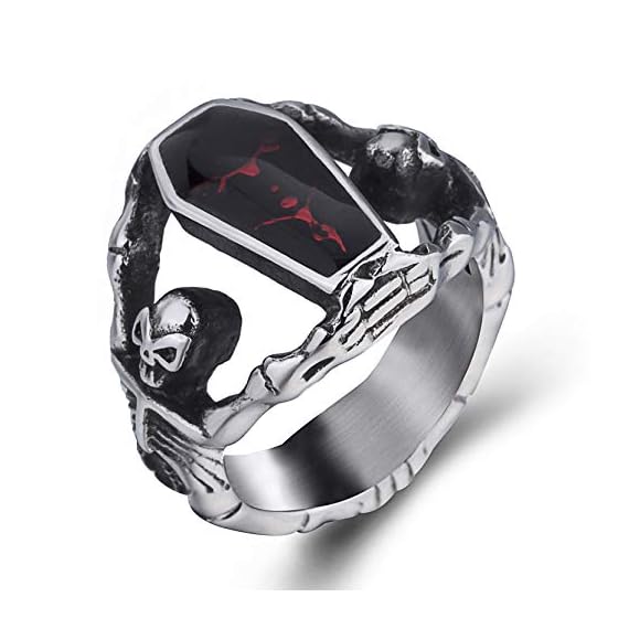 Elfasio-Skull-Rings-for-Men-Stainless-Steel-Gothic-Vampire-Bloody-Red-Enamel-Coffin-Bike-Jewelry-Size-13