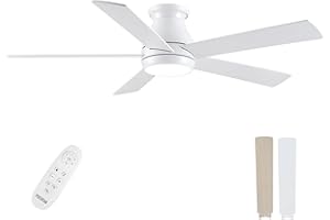 POCHFAN 52 Inch Low Profile Ceiling Fans with Lights and Remote, LED Flush Mount White Ceiling Fan with Quiet DC Motor, Dimmable 6 Speeds Reversible Modern Ceiling Fan for Bedroom, Living Room