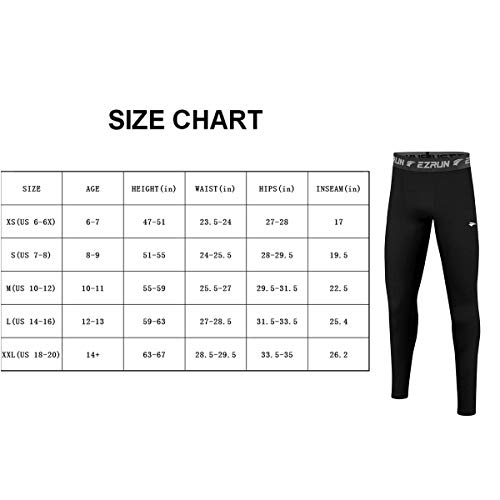 image for EZRUN Youth Boys Compression Pants Thermal Baselayer Sports Soccer Bas
