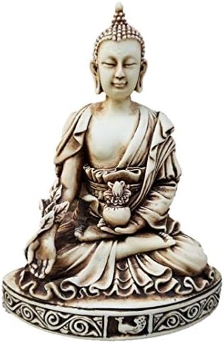 MH Crafts 5.5" Tall Meditating Buddha Statue/Medicine Buddha Figurine (Antique Ivory Finish). Guranteed.
