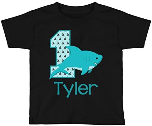 Boys Shark Birthday Shirt Any Age | Personalized with Any Name (Black, 2T)
