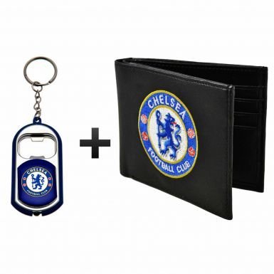 Chelsea Fc Leather Pu Wallet And Keyring Torch Gift Set