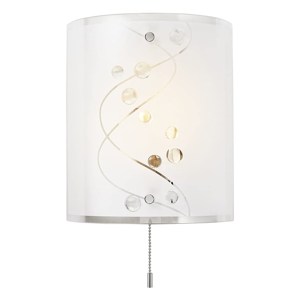 Contemporary White Glass and Clear Glass Beaded Wall Light with Pull Switch by Happy Homewares