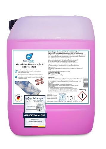 KaiserRein Glasreiniger Konzentrat mit Lotuseffekt 10L - Professioneller Fensterreiniger für streifenfreien Glanz auf Glas, Fenstern und Spiegeln - Fe