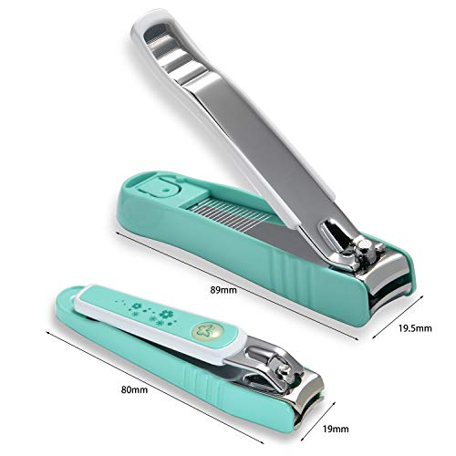 Premium Quality Nail Clipper Nail Cutter Nail Trimmer Set With Nail Catcher and Nail File - Anti-Splash Fingernail and Toenail Clippers (Green)