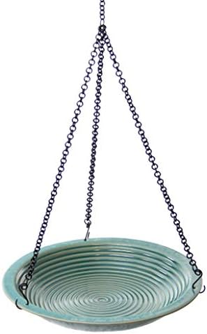 BYER OF MAINE Circles Hanging Bird Bath, Porcelain, Glaze Finish, Adjustable Chain, Jade Green, 14"x14"x34 adj