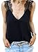 Canikat Women's Summer Sleeveless Shirts V Neck Lace Strappy Trim Camisole Tank Tops Loose Blouse Black S