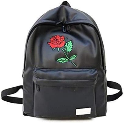 女子高生 韓国の学生バックパックキャンパス Pu大容量バックパック 黒 40