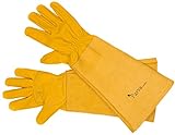 Thorn Proof Gloves Perfect for Pruning Rose Garden, Blackberry Bushes, and Prickly Plants. Leather Gloves with Canvas Gauntlet, Long Elbow Length Gardening Gloves for Men & Women (Small)
