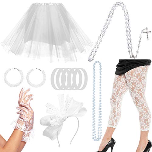 CSG 80s Pop Diva Costume Accessories for Women Madonna Party Outfit (Style B-White) - Thumbnail 7