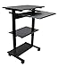 Stand Up Desk Store Mobile Rolling Adjustable Height Standing Workstation with Printer Shelf and Slideout Keyboard Tray (Black Frame/Black Top, 30