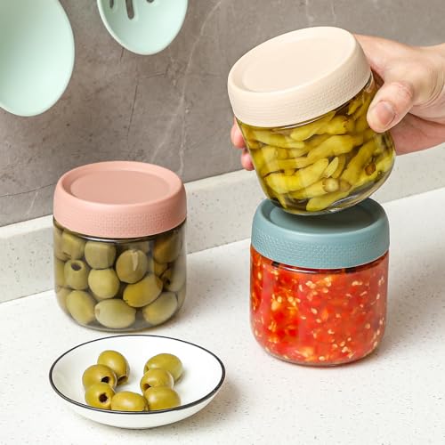 TERRIFI 10oz Glass Jars with Airtight Lids, 3-Pack Wide Mouth Mason Jars for Overnight Oats, Salad, Snacks, Yogurt, Spices, Sugar, Glass Food Storage Containers