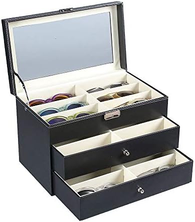 高級感 眼鏡 アイウェアトレイサングラスディスプレイケース 木製3層18スロット眼鏡ボックスホルダーサングラスディスプレイストレージオーガナイザー ケーストレイブラック ディスプレイ コレクション ケース メガネ入れ アクセサリー ディスプレイ 展示 収納ボックス