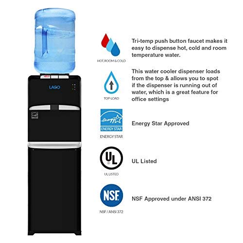 Lago Top Load Hot, Cold & Room Black Water Cooler Dispenser