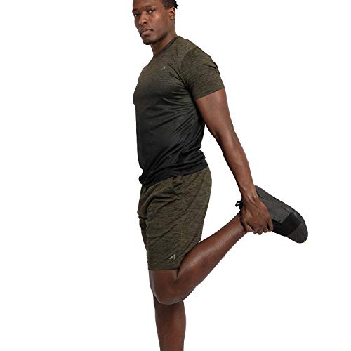 Alive Men's Tee Shirt Active Quick Dry Workout Short Sleeve Shirts Crew Neck (Medium, Dark Olive Heather/Darker Olive Dip) - Thumbnail 4