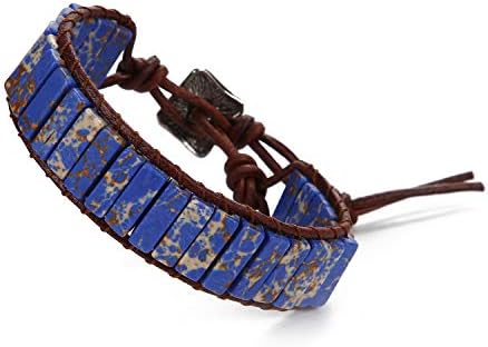 Chakra Healing Handmade Imperial Jasper Nature Stone Wrap Bracelets Leather Bracelets for Men Women Adjustable Bead Yoga Bracelets