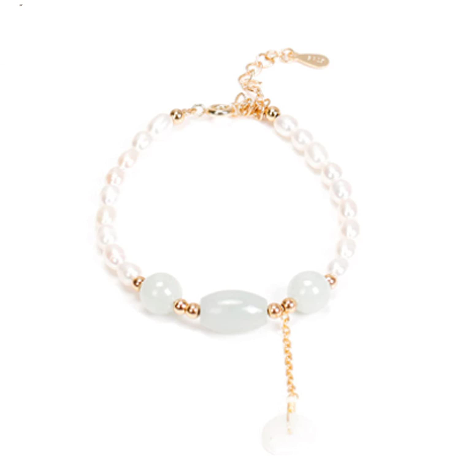 IzuBizu London Women's 925 Sterling Silver Gold Chain & White Freshwater Pearl Bracelet Anniversary Easter Jewellery Bangle