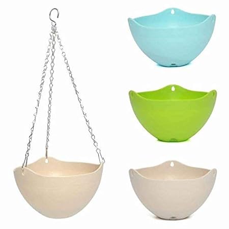 Abasr Plastic Flower Plant Hanging Pot Chain Basket Balcony Indoor/Outdoor Decoration (Multicolor)