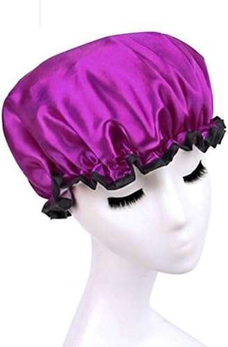 Lvge Microfiber Double Layers Elastic Reusable Waterproof Shower Cap Purple by Lvge