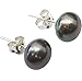 7mm Peacock/Aubergine (Black) Button Cultured Pearl Silver 925 Stud Earrings