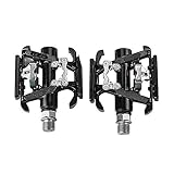 AOLVO Mountain Bike Pedals, Aluminum Alloy Dual Platform Road Bike Pedals Clipless Bike Pedals & SPD Pedals Dual Use Two-Sides Bike Pedals Fit for Road Pedal Beginner – Black