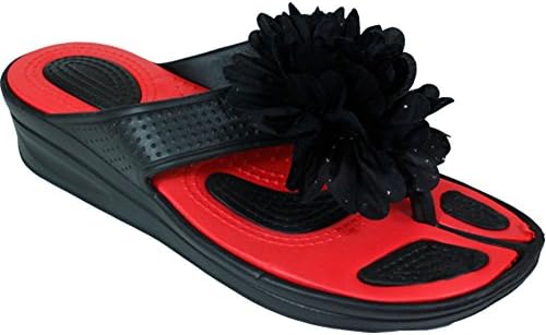 Platform Flip Flop Flower Wedge Thong Slippers Sandals (8 B(M) US, Black)