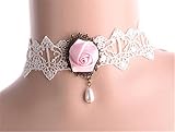 JSDY Women's Pink Flower Pearl Pendant White Lace