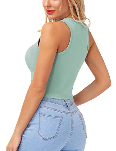 Romanstii Women\'s Scoop Neck Crop Tank Top Sleeveless Top Workout Sport Racerback Summer Shirt Basic Vest