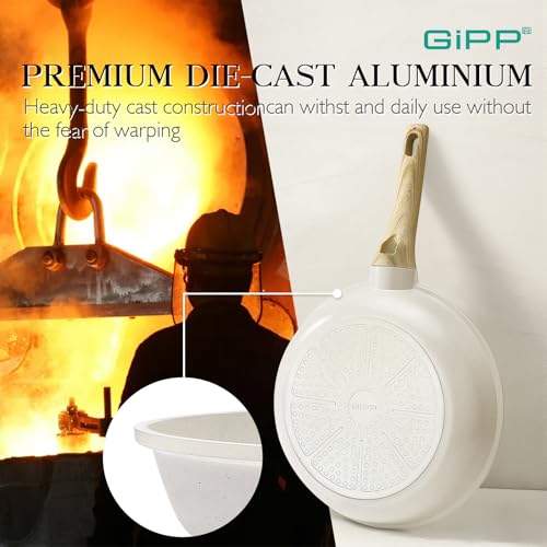 GiPP 21Pcs Pots and Pans Set Non Stick - White Granite Kitchen Cookware Sets Nonstick Induction Cookware Non-toxic Cooking Pan Set with Silicone Utensils, PFOS and PFOA Free
