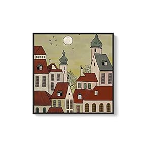 Framed Canvas Home Artwork Decoration Night Canvas Wall Art for Living Room, Bedroom - 16x16 inches