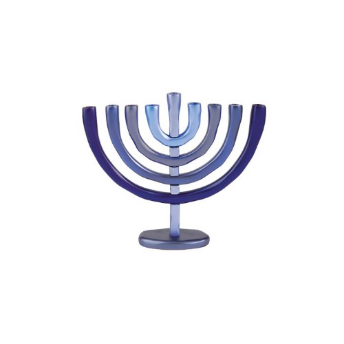 Yair Emanuel Blue Aluminum Hanukkah Menorah with Temple Design