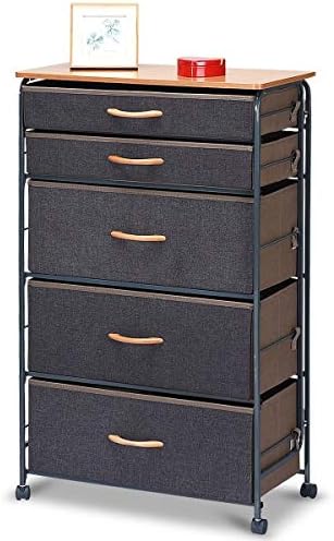 AK Energy Rolling Folding 5-Drawers Bedroom Fabric Metal Frame Dresser Storage Organizer Home Office