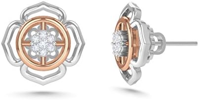MEZZOTEK Women's 18K Stud Earrings (0.07 Carat, G-H Color, SI Clarity) White Rose - Gold